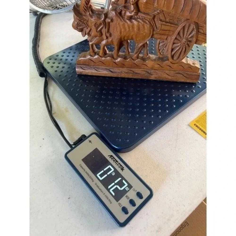 Vtg Artisan‎ Handcrafted Bullock Cart Oxen Rider Carving Wood Figurine Folk Art